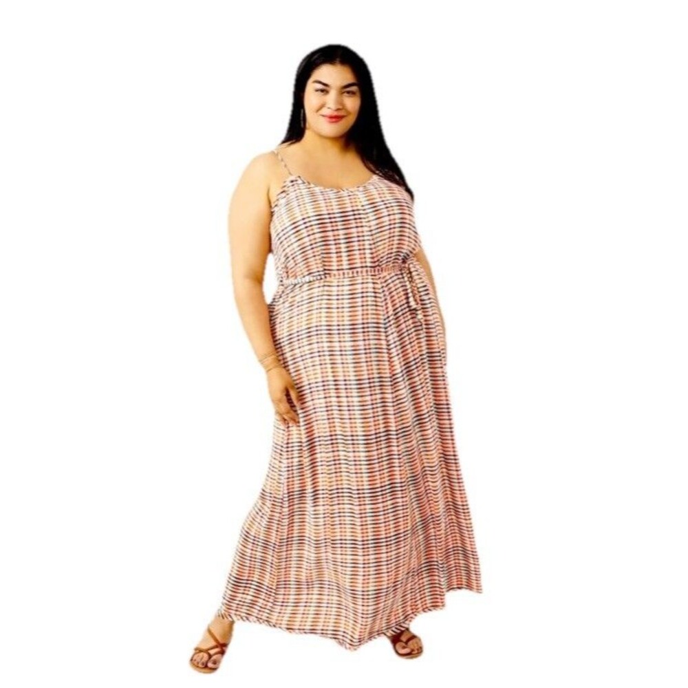 Cameo Dia & Co Maxi Dress 2x Spaghetti Strap Multi Color Plaid Summer Beach